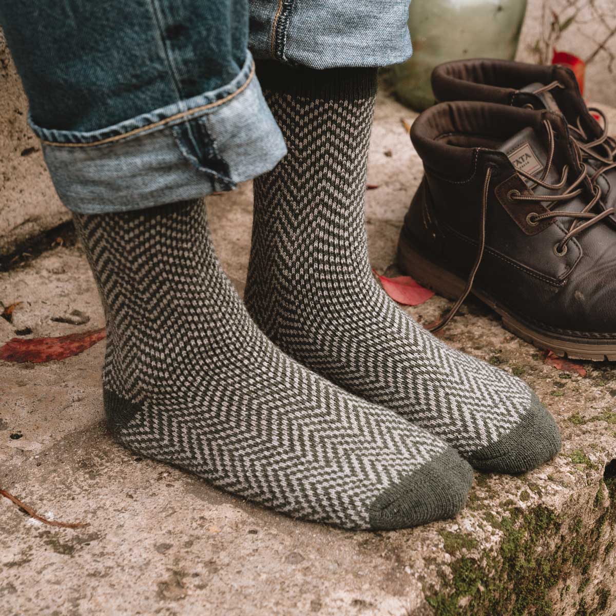 Men's Wool Dress Socks Soft Wool Socks Herringbone Patterned Wool